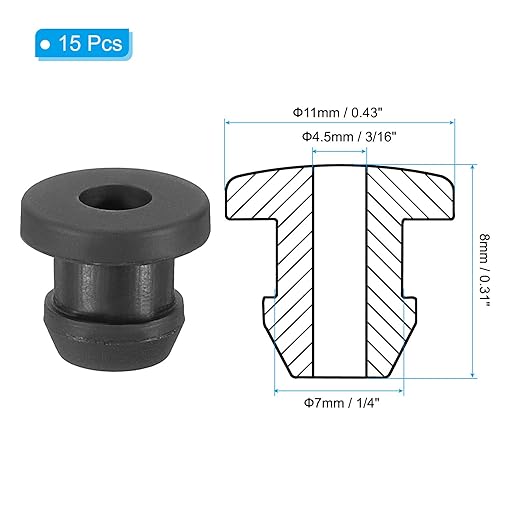 PATIKIL 7mm / 1/4 Inch Drill Hole,3/16 Inch ID Rubber Grommets, 15Pcs Top Hat Grommet for Wiring Eyelet Ring Gasket Automotive Firewall Cable Hole Plugs Wires Protection, Black