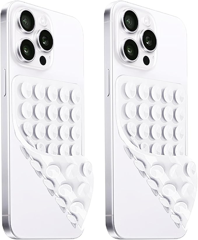 2 Pack Silicone Suction Cup Phone Case Mount Double Sided, Hands-Free Strong Grip Silicon Phone Holder, Non Slip Phone Accessories for Selfies and Videos (White)