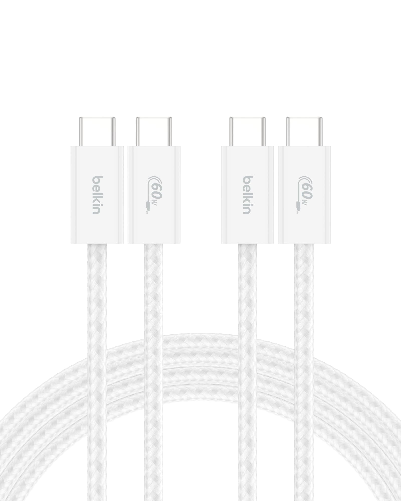 Belkin USB C to USB C 60W Braided Cable 2 Pack, 6.6ft iPhone Charger Cord