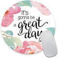 Mouse Pad, Inspirational Quote Floral Mouse Pad, Quote Great Day Mouse Pad, Washable Round Mousepads with Lycra Cloth, Non-Slip Rubber Base Computer Mouse Pads for Wireless Mouse