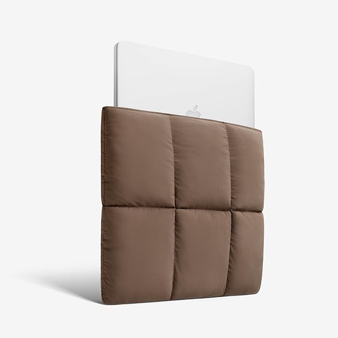 Comfyable Puffy Laptop Sleeve 15 Inch 16 Inch, Quilted Puffer Laptop Carrying Case, Pillow Pouch Compatible for MacBook Air 15 in M4 2025 & MacBook Pro 16 in M4 2024, Mocha Brown