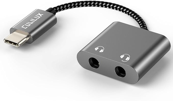 Cubilux USB C Double Headphone Splitter, Type C to Dual 3.5mm Jacks Audio Sharing Adapter Compatible with iPhone 16/15, iPhone 16/15 Pro Max, iPad Pro 13/12.9/11, iPad Air 13/5th/4th and More