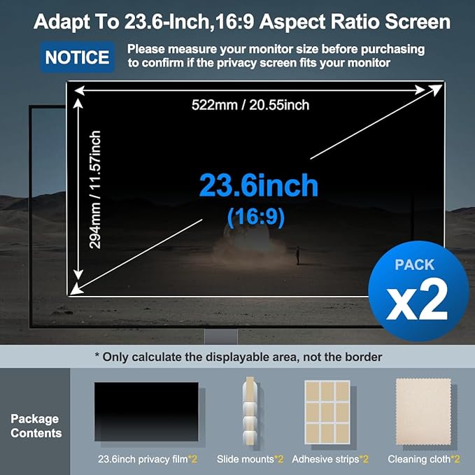 [2-Pack] 23.6 Inch Privacy Screen for Monitor Computer Screen Privacy Filter for 16:9 Widescreen Monitor Desktop PC Monitor Privacy Film Monitor Privacy Shield and Anti-Glare Protector
