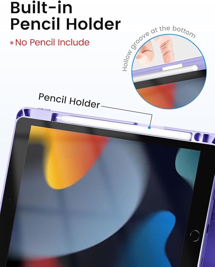 OYEEICE for iPad 9th Generation Case with Keyboard 10.2'' - 7 Color Backlit Wireless Keyboard Cover with Pencil Holder for iPad 9th/8th/7th Gen 10.2 inch, iPad Air 3rd Gen & iPad Pro 10.5" - Purple