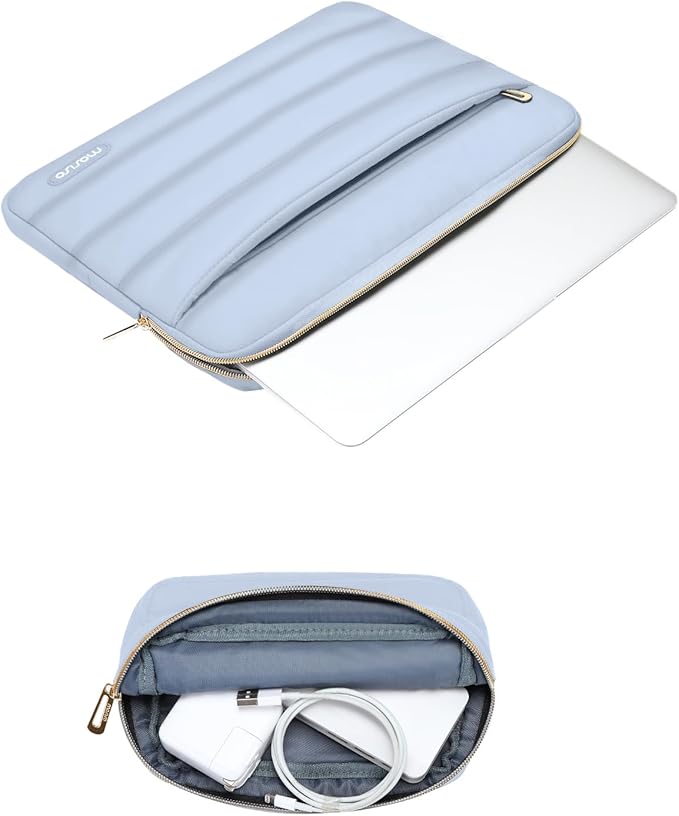 MOSISO 15-15.6 inch Laptop Case, 16 inch Puffy Laptop Sleeve Compatible with MacBook Pro 16, HP Dell ASUS Acer Toshiba Lenovo Notebook Computer, Polyester Horizontal Bag with Small Case, Baby Blue