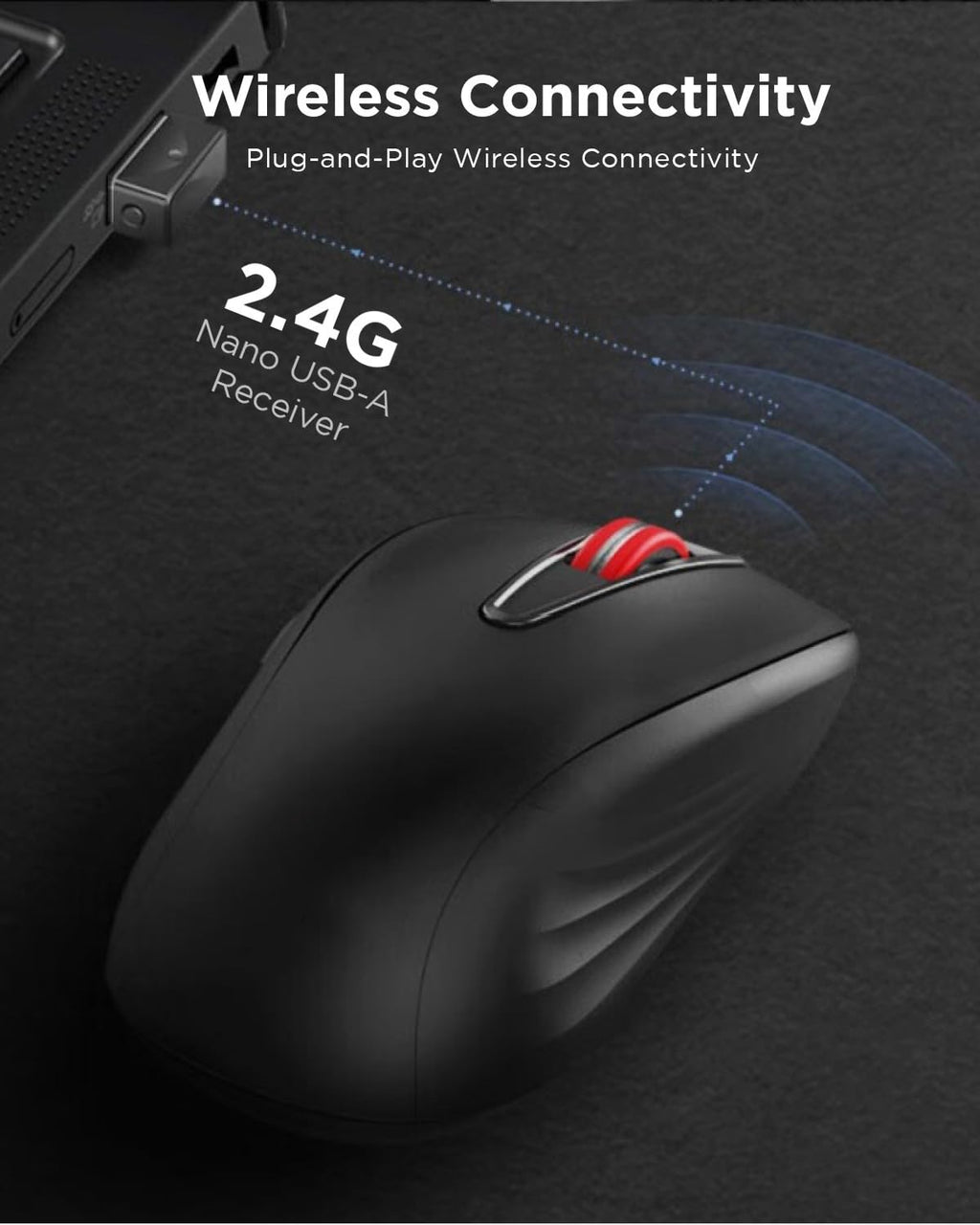 Lenovo USB-C Silent Mouse (WL500) - Silent Buttons, Ambidextrous Grip, Adjustable DPI, Plug-and-Play 2.4G Receiver Computer Mouse, Black