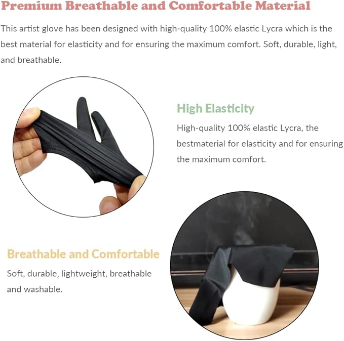 Drawing Glove, 3-Layer Palm Rejection Digital Art Glove for Graphic Tablet, Artist Gloves with Two Fingers for iPad, Paper Sketching, Smudge Guard (2 PCS, Extra small)
