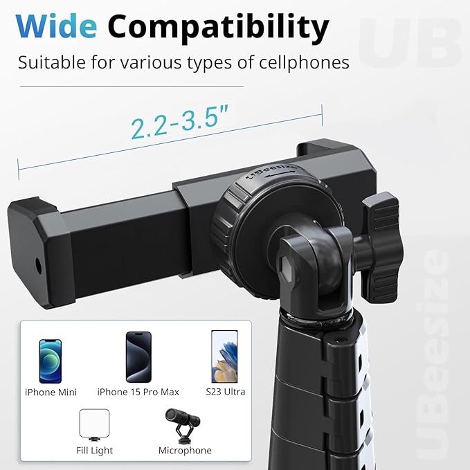 UBeesize 72" Phone Tripod & Selfie Stick, Camera Tripod Stand with Wireless Remote and Phone Holder,Compatible with iPhone Android, Perfect for Selfies/Video Recording/Live Streaming Black