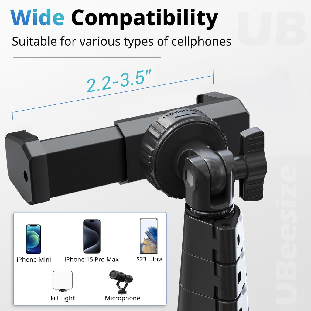 UBeesize 72" Phone Tripod & Selfie Stick, Camera Tripod Stand with Wireless Remote and Phone Holder,Compatible with iPhone Android, Perfect for Selfies/Video Recording/Live Streaming Black
