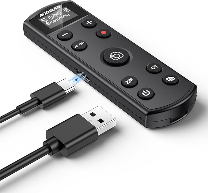 for Sony Camera Rechargeable Shutter Release, AODELAN Wireless Remote Control Zoom Focus Record Compatible with Sony ZV-E10,ZV-1F,ZV-1,A6400,A6700,A7C,A7III,A9,A9 II,DSC-RX0 II,Replace RMT-P1BT(Black)
