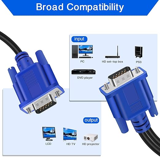 PASOW VGA Splitter Cable (No Screen Extension) 1 Male to 2 Male Dual Monitor Y Adapter 1080P Full HD for projectors, HDTVs, Monitors (5 Feet) - Only for Screen Duplication - Work for Identical Monitor