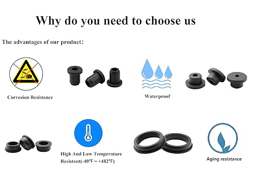 10 pcs 3/4" Drill Hole，3/8" ID Black Silicone Top hat Rubber Grommets for Wiring，Automotive，Firewall，Hole Plug，Desk，Screw，Water and Gas Pipe，Drain，House Siding，Cable Bushing，Glass，Wire Plug