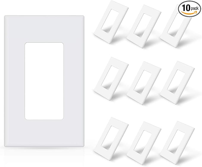 ELEGRP 1-Gang Screwless Decorator Wall Plates, Standard Size Unbreakable Thermoplastic Faceplate Cover for Decorator Receptacle Outlet Switch, UL Listed (10 Pack, Glossy White)