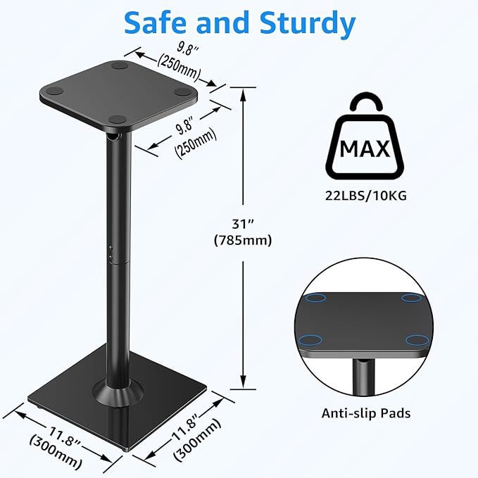 MOUNTUP Universal Speaker Stands Pair for Surround Sound, 31" Height Floor Speaker Stands, Holds Bookshelf Speaker Satellite Speaker Large Speaker, Up to 22LBS Cable Concealing 9.8" Plate Black MU9132