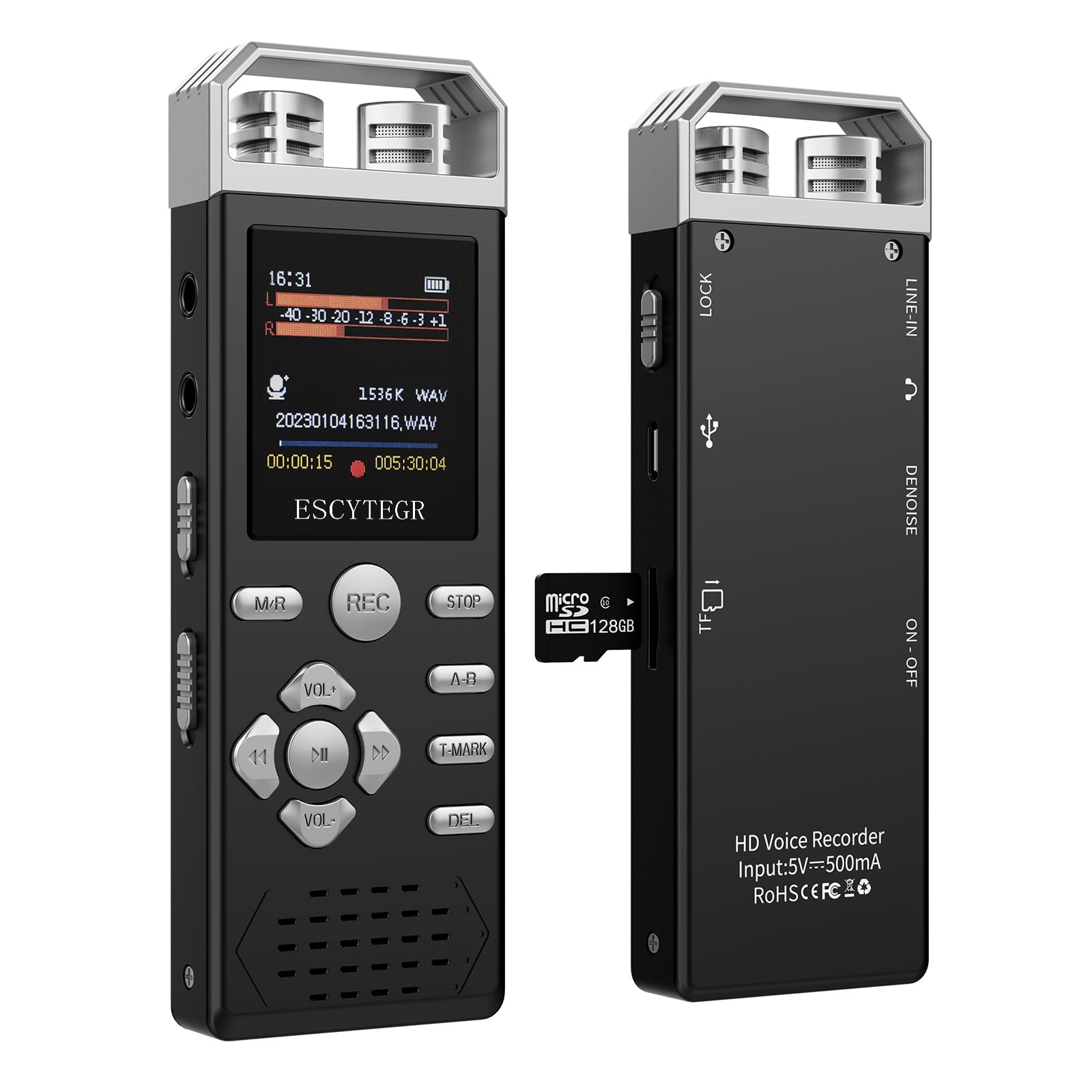ESCYTEGR 144GB Digital Voice Activated Recorder 1536KBPS Audio Voice Recorder with Playback Recording Device Dictaphone Sound Tape Recorder with Password Protection for Lectures,Meetings