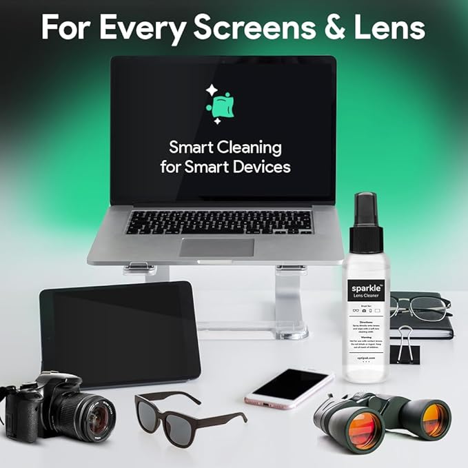 Sparkle Anti-Reflective Lens Cleaner Spray kit | (2) 2oz Glasses Cleaner Spray + (2) Microfiber Cloth for Eyeglasses, Sunglasses, Lenses, Screens and Camera Cleaning Kit (4 Piece Set)