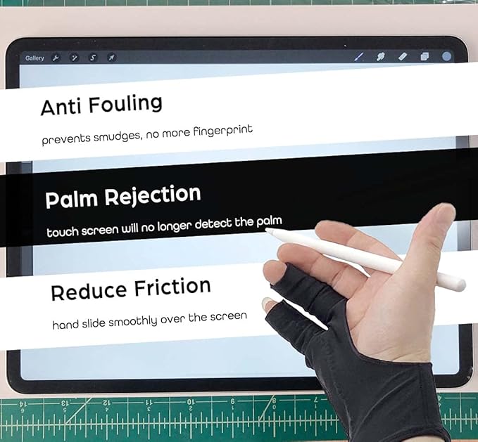 AKX Artist Glove -Palm Rejection Drawing Glove for Graphic Tablet, 2 Fingerless, Left and Right Hand, Black,2 Pack,AK-020