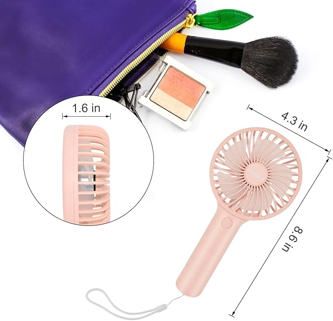 Miady 2-Pack Upgraded 5000mAh Portable Handheld Fan 3 Speed Mini USB Strong Wind 7-20 Hours Runtime Personal Electric for Travel Office Outdoor (Cream Blue+pink)