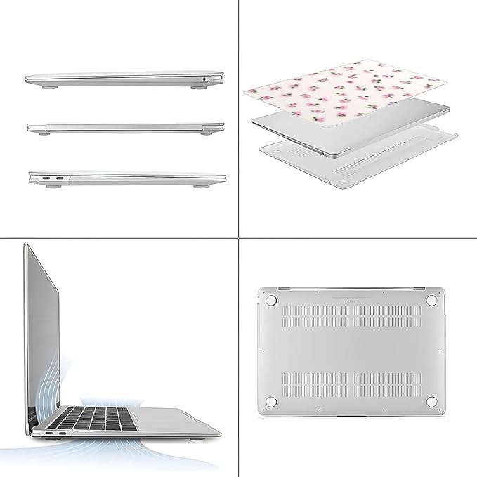 Compatible with MacBook Air 13.3 13.6 Inch Case 2022 2021 2020 2019 Plastic Hard Shell Case Cover,13.3 Air (A1932/A2179/A2337), Pink Rose