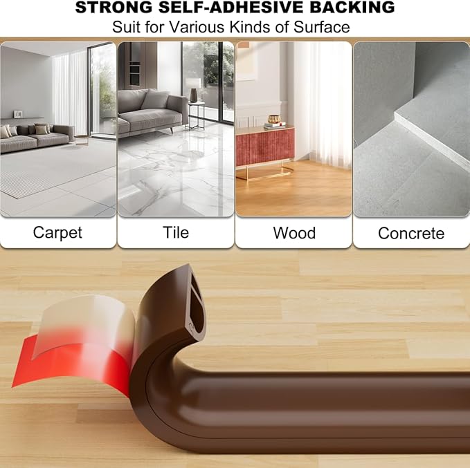 10FT Side-Open Extension Cord Covers for Wires on Floor,Silicone Power Cable Protector Cord Hider Management Strip,Hide Electric Wire on Carpet,Chord Runner Protective Safety Wiremold,Brown