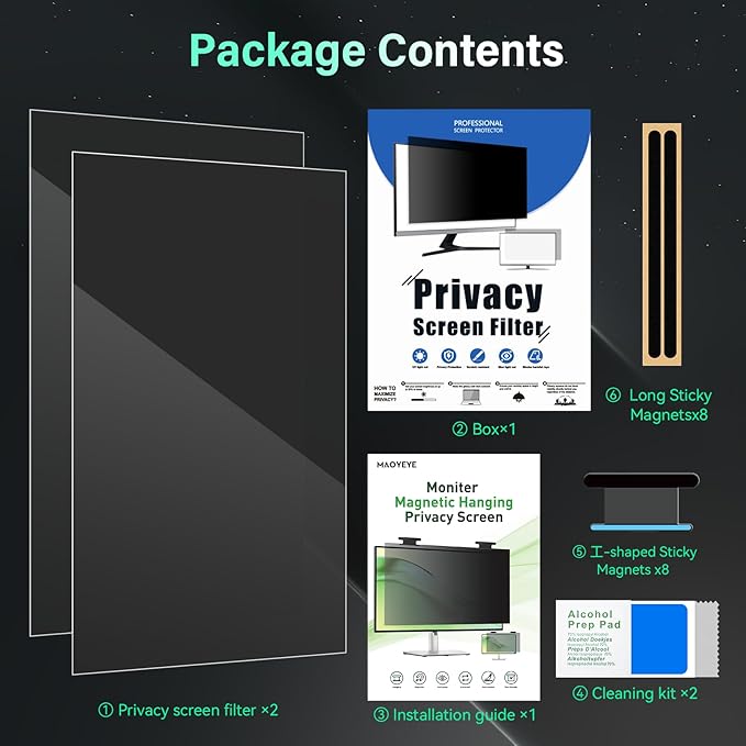 [2 Pack] Magnetic Hanging 21.5 Inch Computer Privacy Screen for 16:9 Aspect Ratio Widescreen Monitor, Eye Protection Anti Glare Blue Light Computer Monitor Privacy Filter, Removable 21.5 in Protector Film