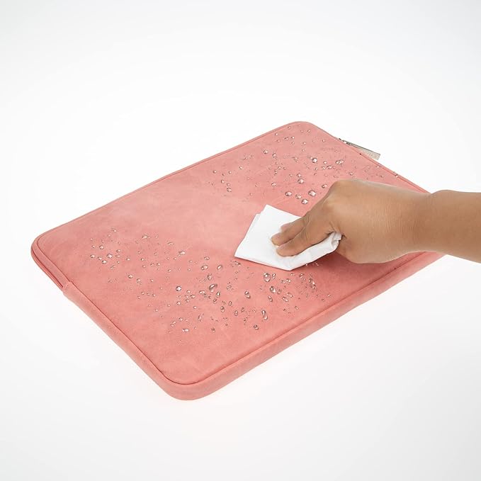 RAINYEAR 15 Inch Laptop Sleeve PU Suede Leather Case Padded Cover Water Resistant Carrying Computer Bag Compatible with 15.4 MacBook Pro/Air, Surface Laptop 3/4 15", New XPS 15 Touch(Coral)