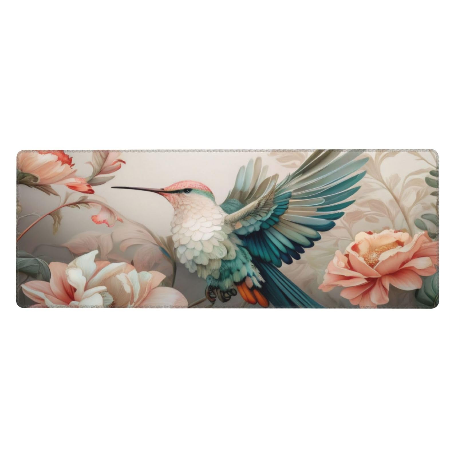 Gaming Mouse Pad, Large Non-Slip Rubber Base Mousepad, Keyboard Mouse Mat, Desk Pad with Stitched Edges, 31.5x11.8inch, Art Bird Flower