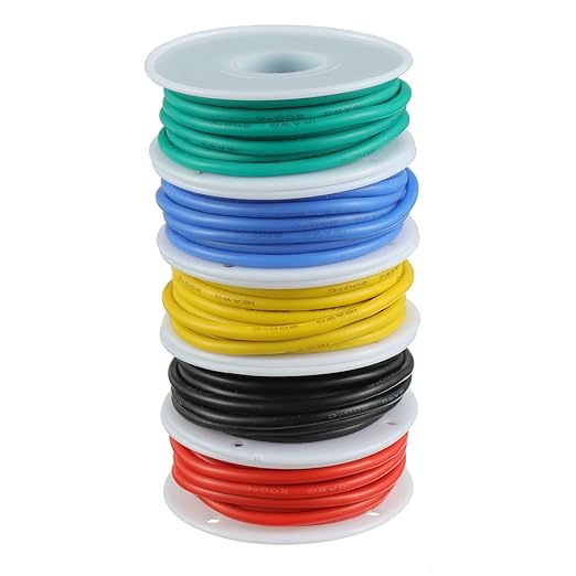 BOJACK 16 AWG Flexible Silicone Wire Electric Wire Hook up Wire Kit 300V Cables with Plus 20 φ4mm Heat Shrink Tubings and a Mini Wire Stripper(5 Colors 13.12Ft Each Color, 16AWG)