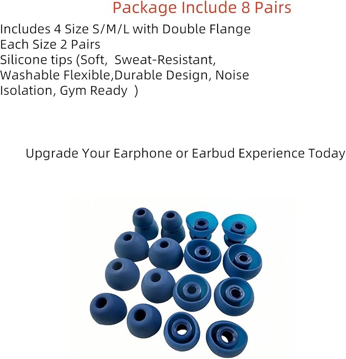 Replacement Ear Tips for Beats Urbeats2.0 Tour2.0 ibeats Beats x, Beats Flex Secure Fit for Powerbeats Pro Silicone Earbuds Washable Sweat-Resistant Noise Isolation 8 Pairs (Dark Blue)
