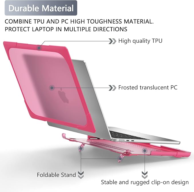 Batianda for New MacBook Air 13.6 inch Case 2025 M4 2024 2022 Release Model A3240 A2681(M2) A3113(M3), Heavy Duty Shockproof Protective Hard Shell with Fold Kickstand & Keyboard Cover, Pink