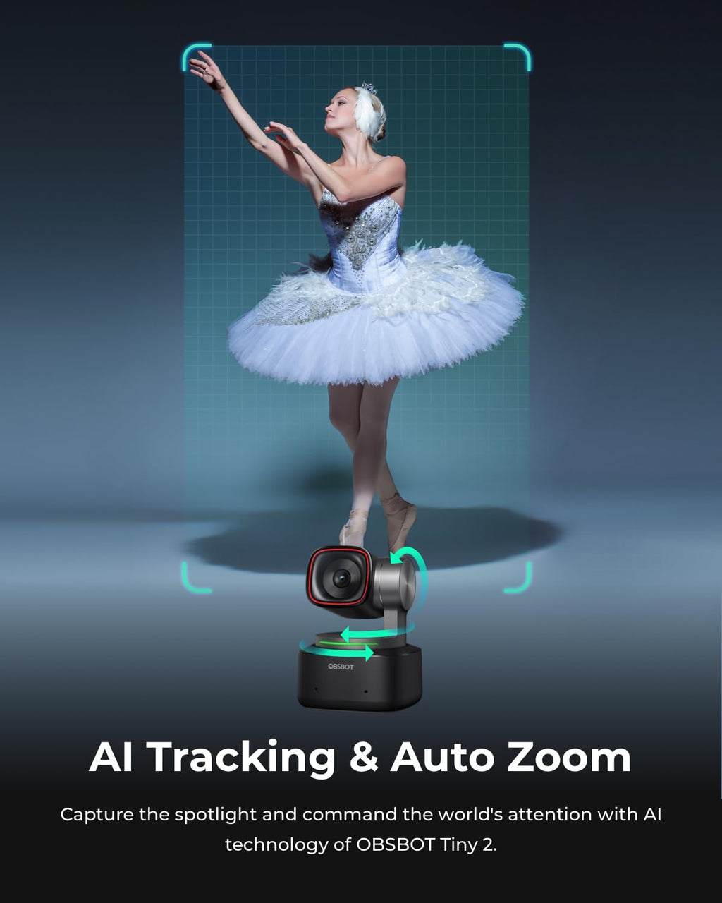 OBSBOT Tiny 2 Webcam 4K Voice Control PTZ, AI Tracking Multi-Mode & Auto Focus, Web Camera with 1/1.5" Sensor, Gesture Control, 60 FPS, HDR Light Correction, Webcam for PC, Streaming, Meeting, etc.