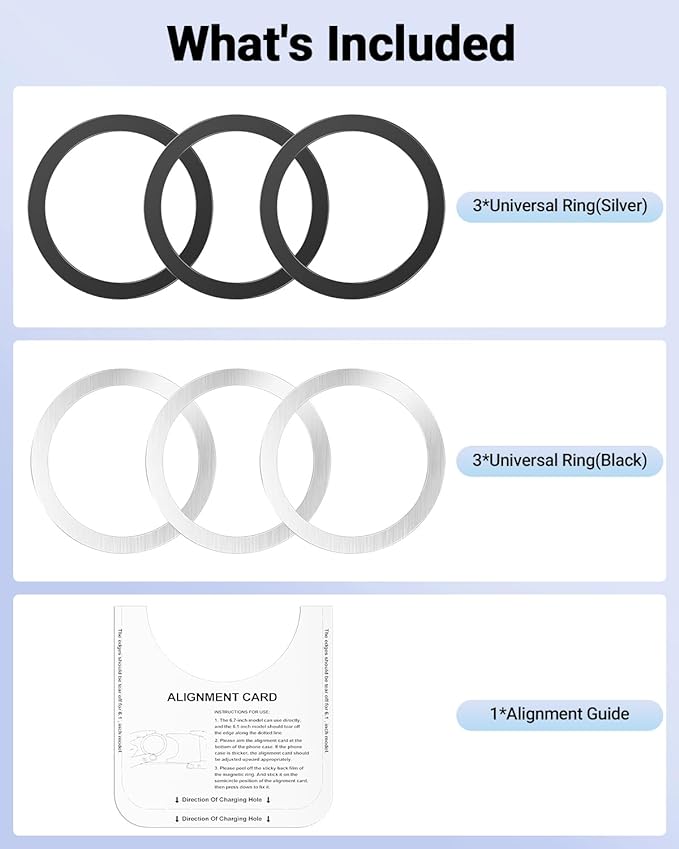 Magnetic Wireless Charging Magsafe Ring-6 PCS,Ultra-Thin(0.4mm) Magsafe Sticker, Compatible with iPhone 16/15/14/13 Series,Samsung Galaxy,Google Pixel Series,Magsafe Accessories-3Black&3Silver