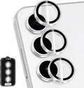 for Samsung Galaxy S24 FE Camera Lens Protector, Individual Metal Ring Tempered Glass Lens Cover, [Strong Adsorption] Scratch Resistant Ultra-Thin HD Clear Lens Cover, 1 Set-Slivery Ring