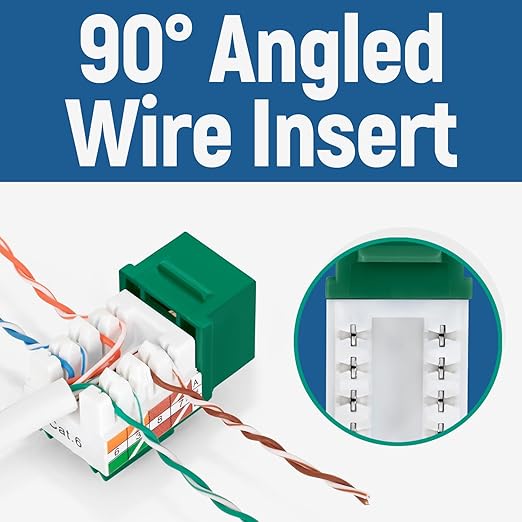 Everest easyJACK - 90° Angled Speed Termination Keystone Tool Set - with 20-Pack of RJ45 Cat6 Keystone Jacks in Green (Slim Profile Design) - Time Saver Network Punch Down Tool Cat6