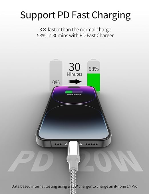 3ft USB C to Lightning Cable 2Pack,[Apple MFi Certified] Power Delivery USB C iPhone Charger Fast Charging, 3 foot Nylon Braided Type C to Lightning Cord for iPhone 14 13 12 11 Pro Max XR XS 8 SE iPad