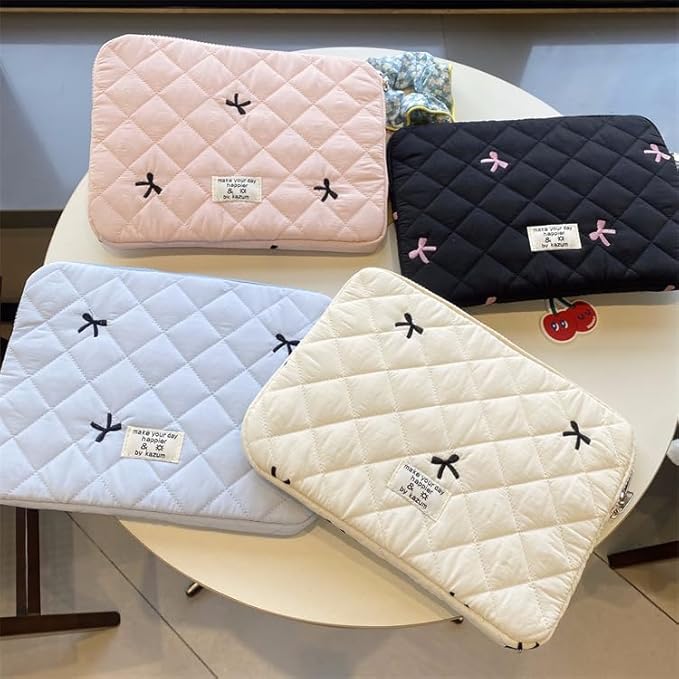 Cute Bow Graphic Carrying Laptop Bag Y2K Preppy Laptop Sleeve Case Bag Kawaii Pad Computer Protect Case Pouch (15-15.6 inch,White)