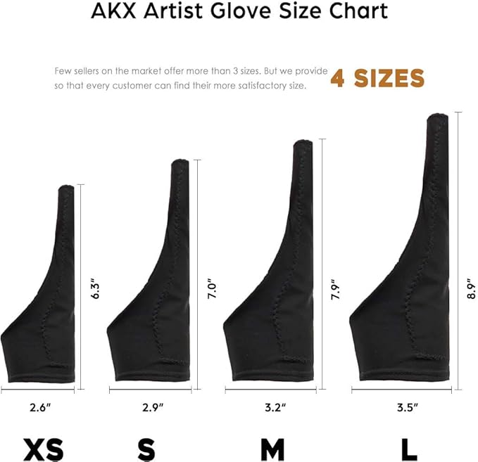 AKX Artist Glove Large - 2 Pack Palm Rejection Drawing Gloves for Graphic Tablet, iPad - Smudge Guard, Reduce Friction, 1-Finger, Elastic Lycra, Good for Left and Right Hand, Black | AK-01