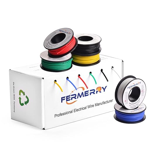 Fermerry 20 AWG Solid Core Wire Spool 25ft Each 6 Colors Flexible 20 Gauge Hook up Wire Kit Electrical Tinned Copper Wire PVC