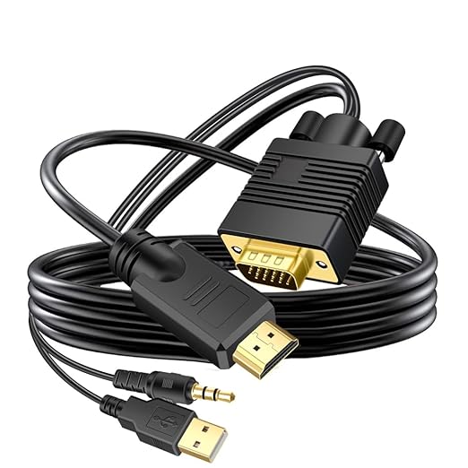 VGA (Sources) to HDMI(Display) Cable 30ft with Audio, VGA to HDMI Adapter Converter Cord Cable Compatible Well Witch Computer/Projector/Laptop to Monitor/TV/Desktop