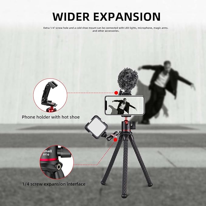 Famall Flexible Phone Tripod for GoPro, Mini Camera Stand with Remote, 1/4'' Screw with Phone Holder&Cold Shoe, Tripod Holder for iPhone Samsung Canon Nikon Sony Streaming Vlog Smartphone