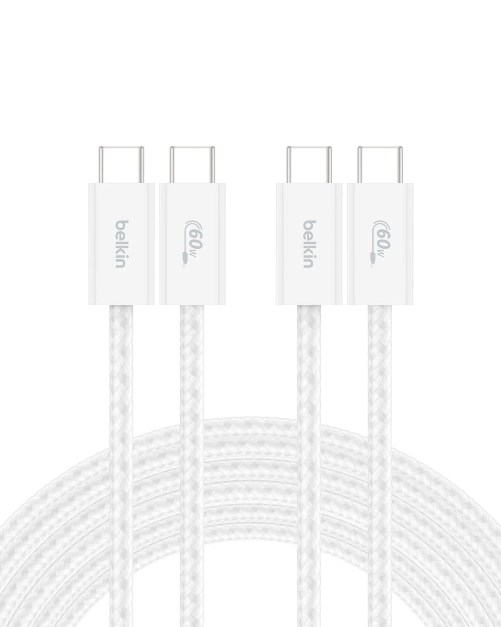 Belkin USB C to USB C Cable 2-Pack, 9.9ft, 60W - Type C Charger, iPhone Charger Cord, Soft, Braided, Flexible for iPhone 17, Galaxy S25, Pixel 10, Airpods, iPad Pro & More, Travel Essentials - White