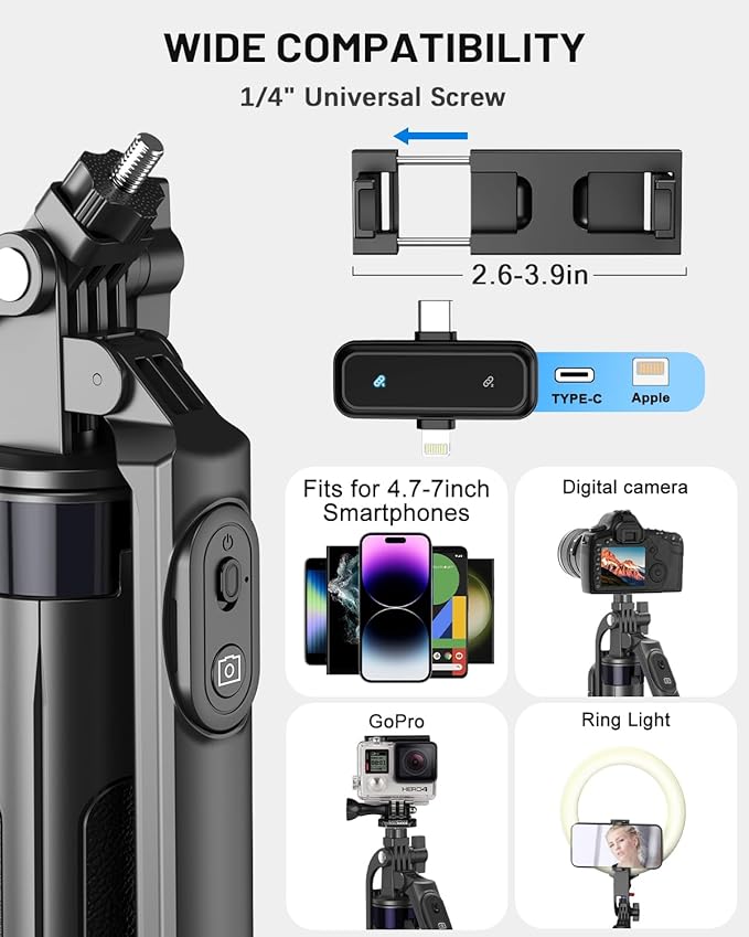 Vlogging Kit for iPhone/Android, 71" Selfie Stick Tripod for iPhone with Light, Wireless Remote & Microphone, Adjustable Phone Tripod for TikTok/YouTube Starter Content Creator Essentials Kit