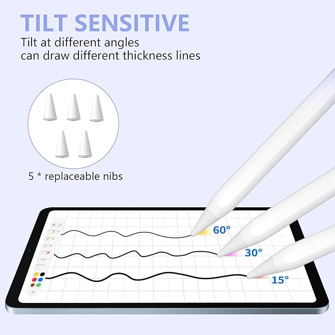 Stylus Pen for iPad 2018-2023 with Palm Rejection, Active Pencil for iPad 10th/9th/8th/7th/6th Generation, for iPad Pro 11/12.9 inch, for iPad Air 5th/4th/3th, for iPad Mini 6th/5th Gen(Sky Grey)