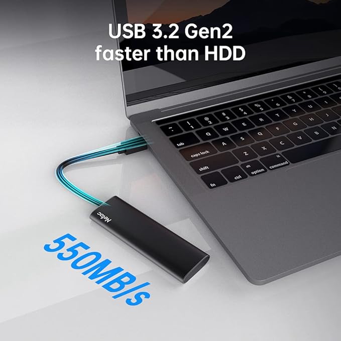 Netac 1TB Portable SSD USB 3.2 Gen 2 (10 Gbps, Type-C) External Solid State Drive Backup Slim Portable Drive for File Storage/Business Travel Essential, Rapid Read & Write Low Noise, Zslim