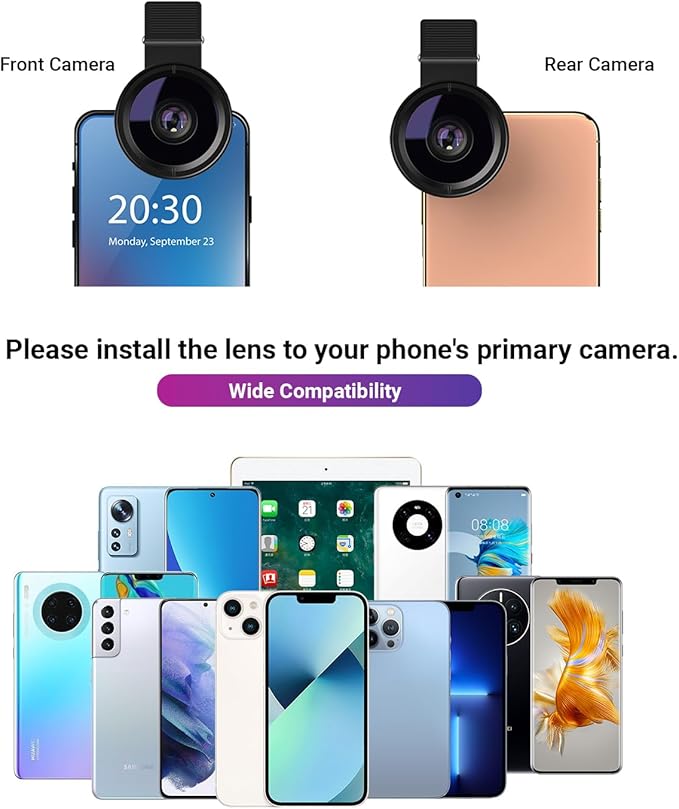 Apexel Phone Camera Lens, 2 in 1 Cell Phone Clip-on Lens Kit 0.45X Wide Angle Lens 140°+ 12.5X Macro Lens Clip-on iPhone Lens for iPhone Samsung and Most of Android Smartphone