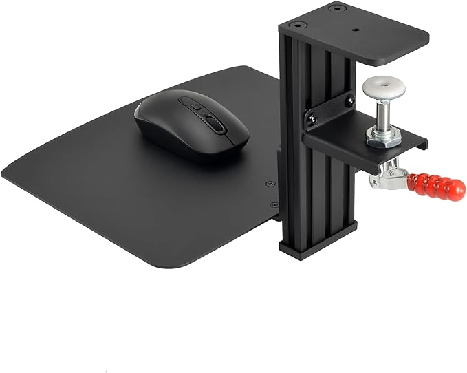 Metal Clamp-on Adjustable Computer Mouse Pad and Device Holder for Desks, Metal Computer Mouse Desk Mount Pad, 10.63" x 8.66" Ergonomic Desk Extender Tray, Fits up to 4 Inch Desktops, Black