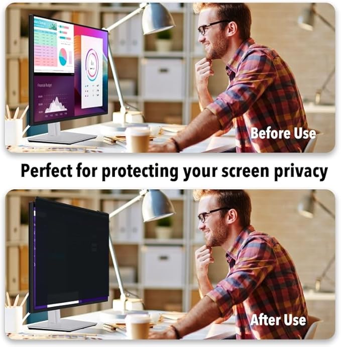 Magnetic Hanging Computer Privacy Screen Filter for 20 Inch, Removable Aluminum Alloy Privacy Shield for 16:9 Widescreen Monitor, Eye Protection Blue Light Filter