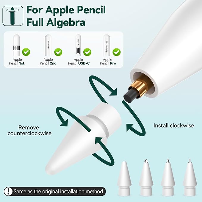 Inesore 4 Styles Replacement Tips for Apple Pencil Pro,Multiple Options Metal Durable Nibs Accessories for Apple Pencil Pro/2nd Generation/1st Gen/USB-C (4 Pack)