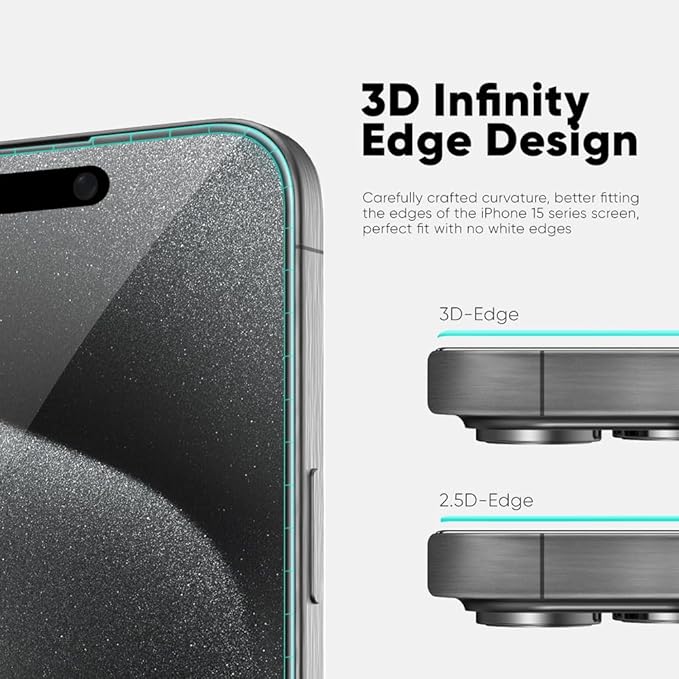 FLOLAB NanoArmour ONETIME PRO for iPhone 15 Pro Max Screen Protector, Anti-Reflective, Anti-Rainbow, 3D Tempered Glass, Ultra Clear, Edge Reinforced, Easy Install, Dust-Free, Scratch Resistant