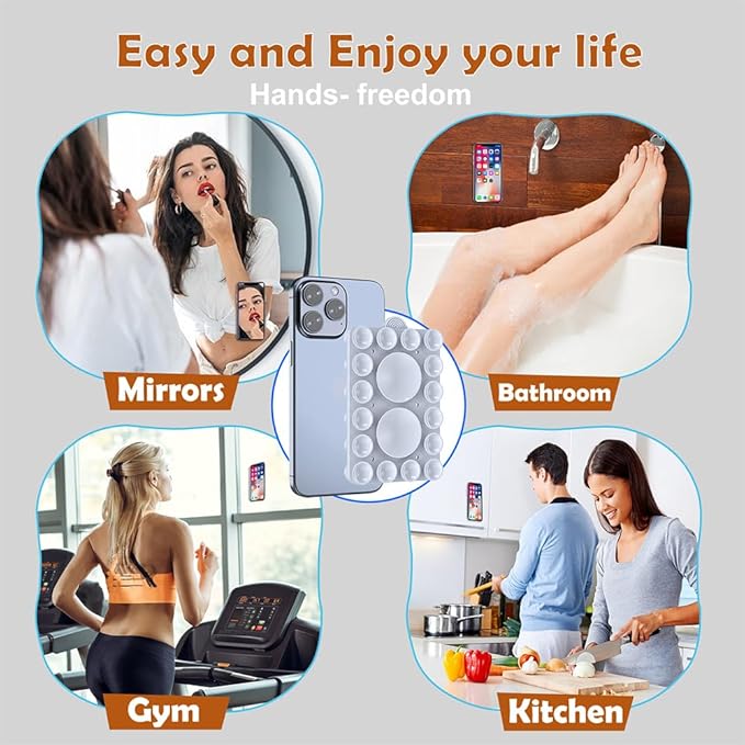 ZYCCER Double Sided Silicone Suction Phone Holder Mount,Compatible with iPhone and Android Cases Hands-Free Mirror Shower Phone Mount Strong Grip Holder (Light Blue, Double Sided 2PCS)